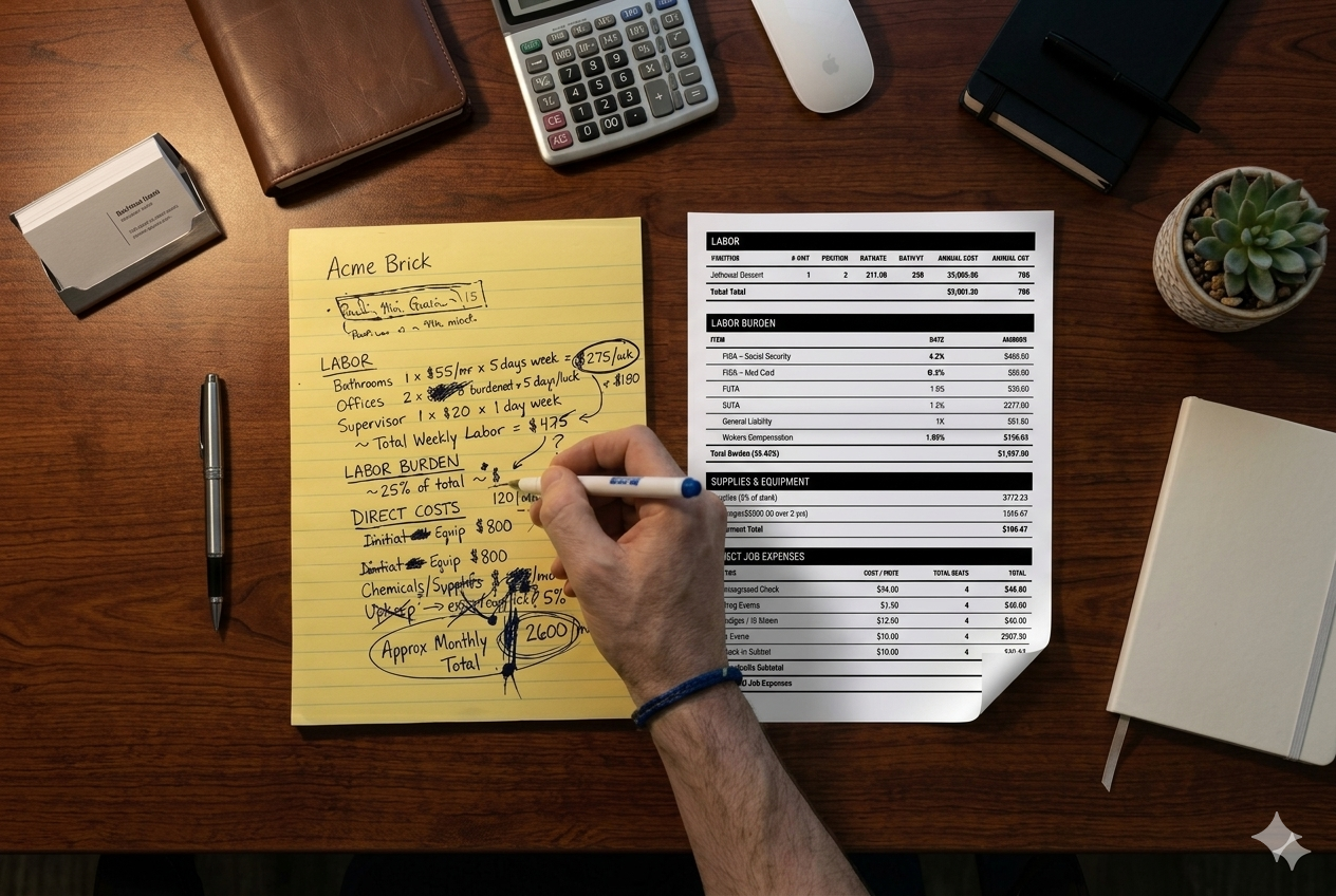 Janitorial cost calculations done by hand